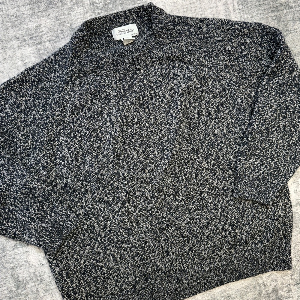 Vermont Country Store Sweater Womens 1X Navy Blue Marled Wool Blend‎ Crewneck